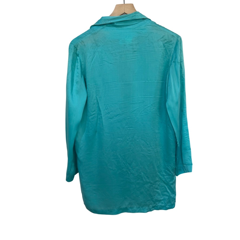 Victoria's Secret Night Shirt Medium Teal Vintage 100% Silk Gold Label Button Up - Picture 2 of 4